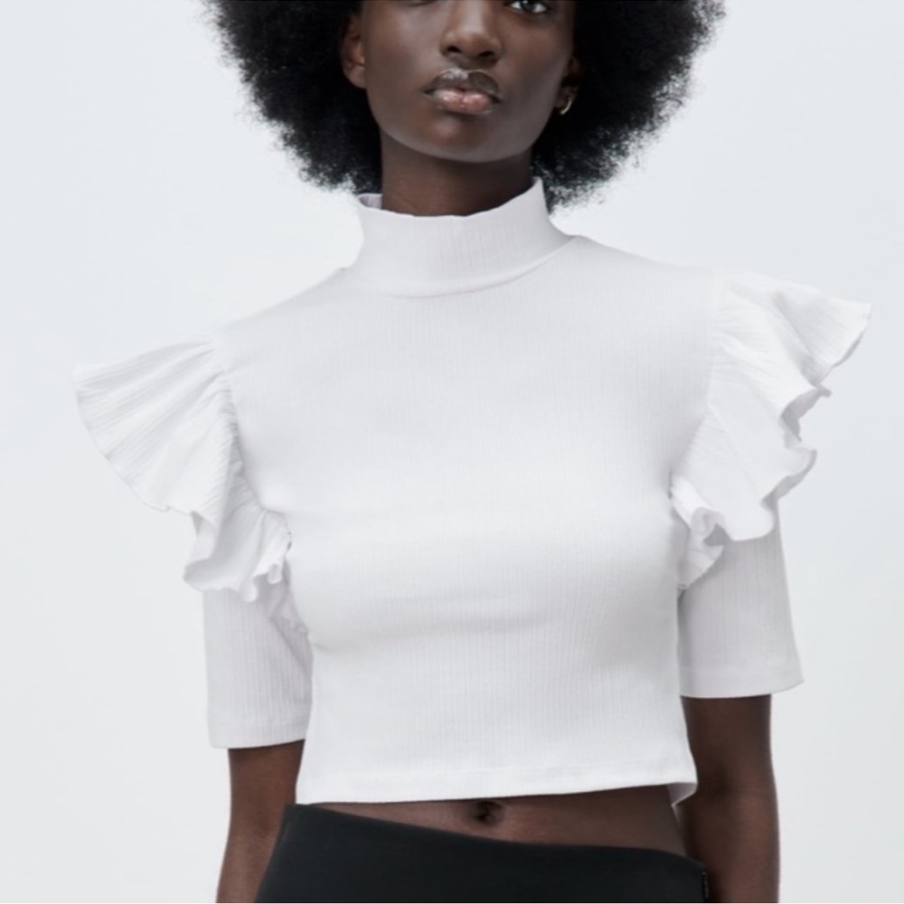 ZARA Ruffle Ribbed Tee